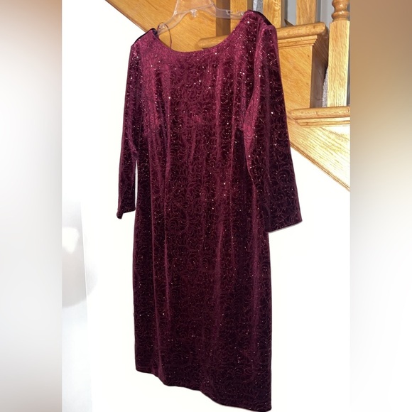 Women’s Formal Dress Size 18 SLNY Fancy Red Long Sleeve Boat Neck Mother Bride - Picture 7 of 7